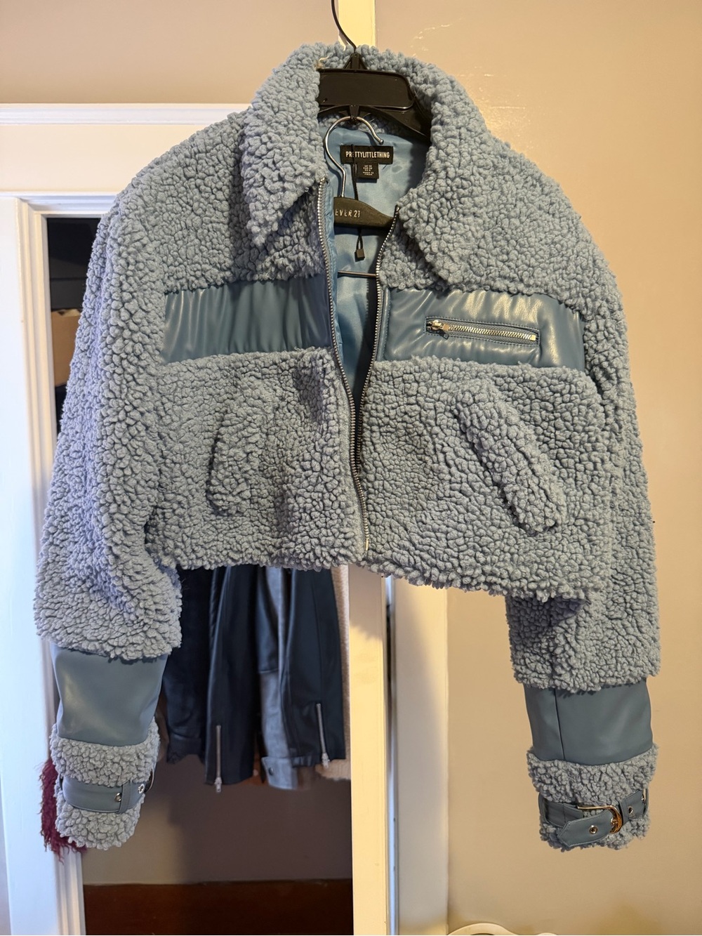 Blue Teddy Crop Jacket